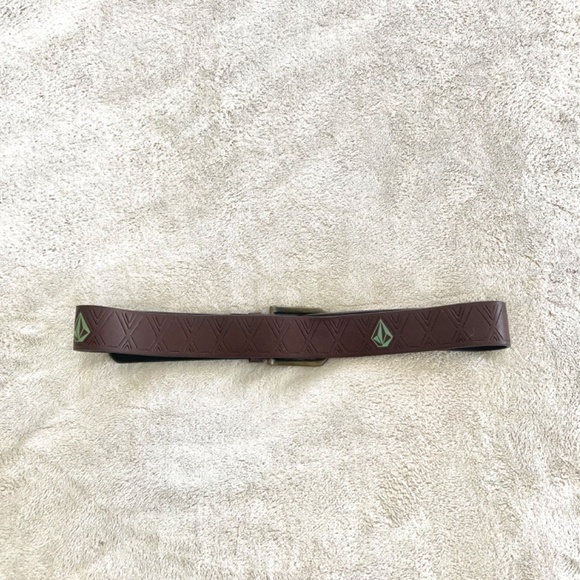 Volcom Stone Brown Leather Belt Aqua Logo Small - Picture 2 of 8